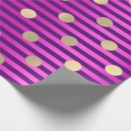 Papel De Presente Bolinhas roxas, cor-de-rosa, com faixa Fúcsia, Dou