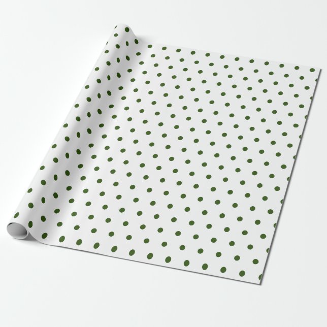 Papel De Presente Bolinhas simples, branco e verde escuro (Desenrolado)