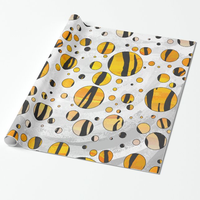 Papel De Presente Bolinhas Tigre Preto e Impressão Laranja (Desenrolado)