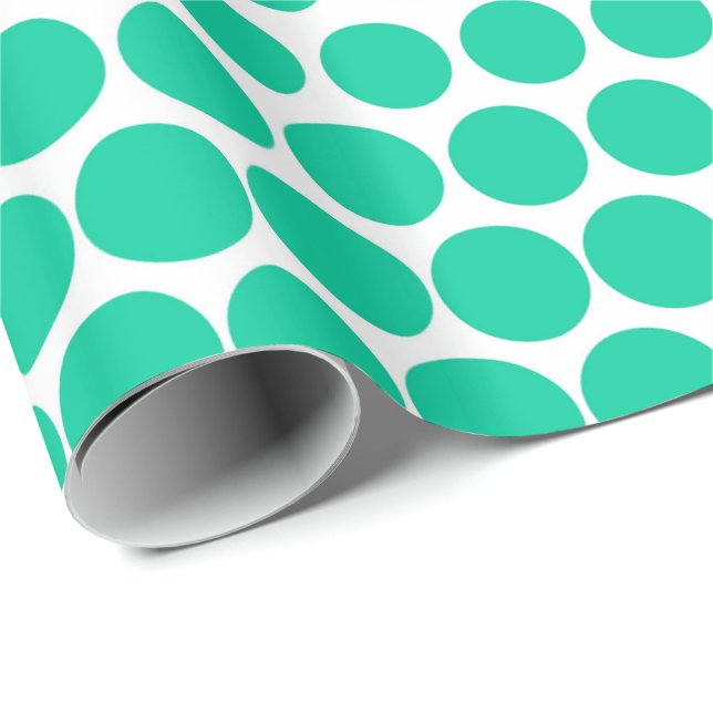 Papel De Presente Bolinhas Verde Caribe Branca Moderna (Ponta do rolo)