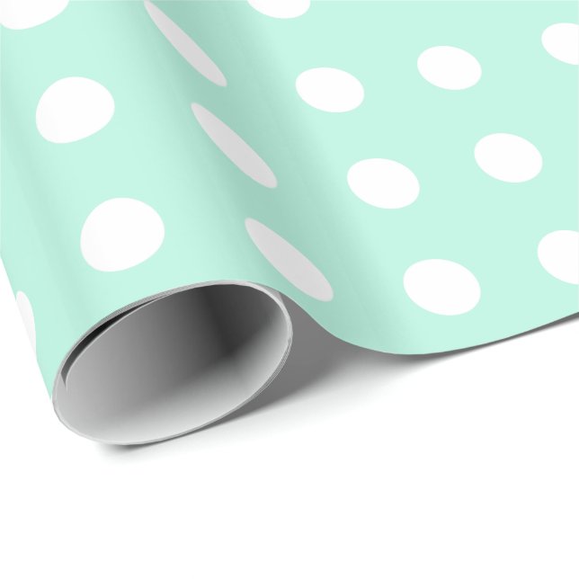 Papel De Presente bolinhas verdes e brancas da menta (Ponta do rolo)