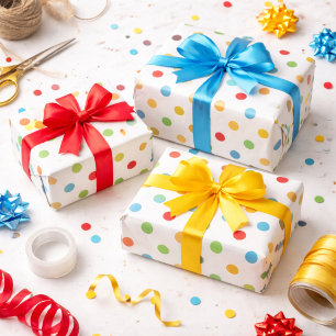 Papel De Presente Bolinhas Verdes e Vermelhos Amarelas Brilhantes