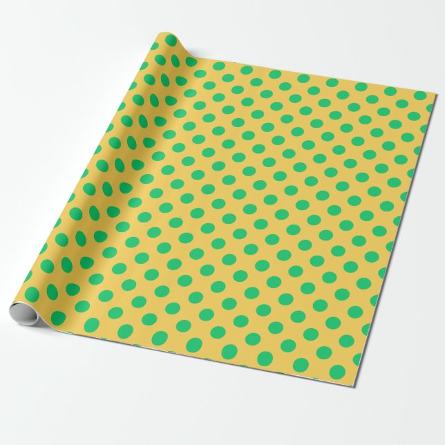 Papel De Presente Bolinhas verdes em amarelo (Desenrolado)