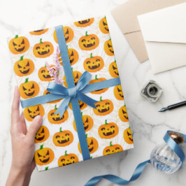 Papel De Presente Bolinho de Halloween Jack O Lantern White Orange