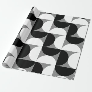 Papel De Presente Bolinhos de Padrão do Século Médio Branco Negro