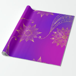 Papel De Presente Bollywood Roxo e Gold Foil