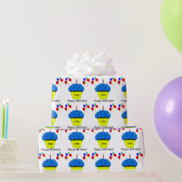 Papel De Presente Bolo de 10 anos azul Balões Personalizar IDADE