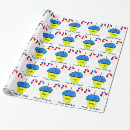 Papel De Presente Bolo de 10 anos azul Balões Personalizar IDADE
