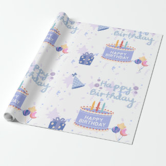 Papel De Presente Bolo de Aniversário Azul Pastel Fofo Padrão Seamle