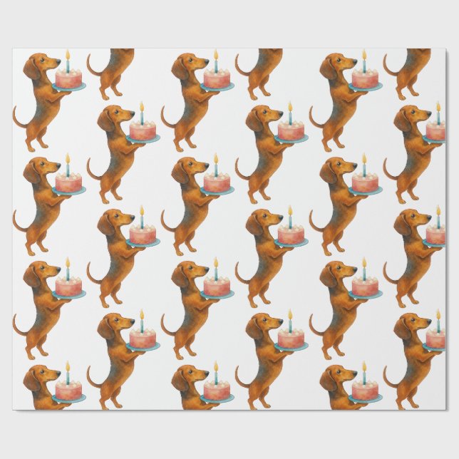 Papel De Presente Bolo de aniversário cachorro dachshund filhote cac (Aberto)
