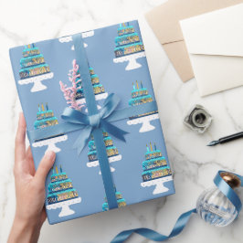 Papel De Presente Bolo de Aniversário Camadas Azuis