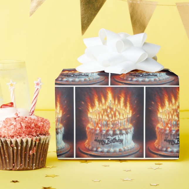 Papel De Presente Bolo de aniversário com muitas velas (Festa de aniversário)