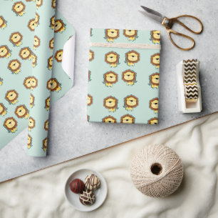 Papel De Presente Bolo de aniversário com padrão azul de leão fofo