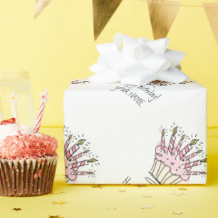 Papel De Presente Bolo de aniversário cor-de-rosa personalizado com 