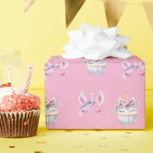 Papel De Presente Bolo de Aniversário de Cupcakes Florais de Unicórn