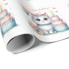 Papel De Presente Bolo de Aniversário do Gato de Pastel Grito - Aniv