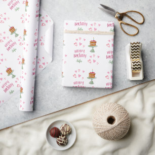 Papel De Presente Bolo de Aniversário Personalizado Feliz Aniversári