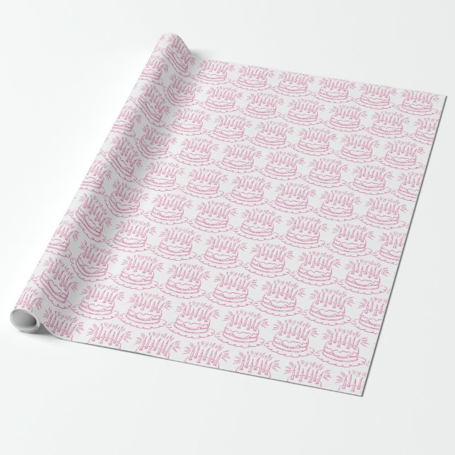 Papel De Presente Bolo de Aniversário Rosa Vintage (Desenrolado)