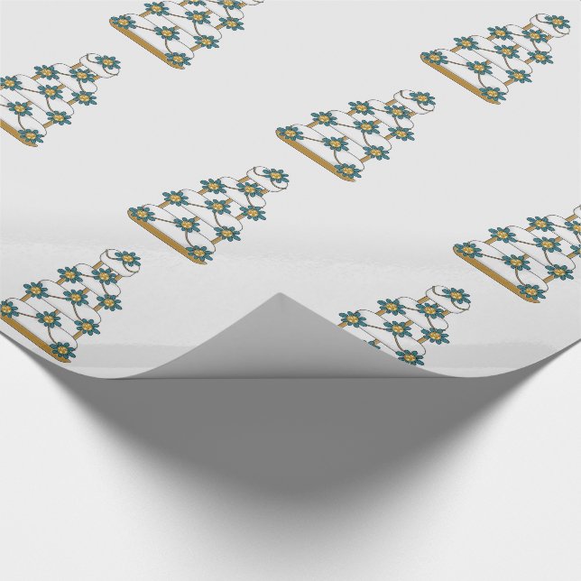 Papel De Presente Bolo de Casamento em Teal e Dourado em Branco (Ponta)