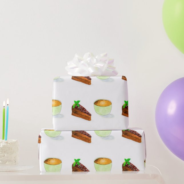 Papel De Presente Bolo de Chocolate Aquarela Com Café (Presentes para festas)