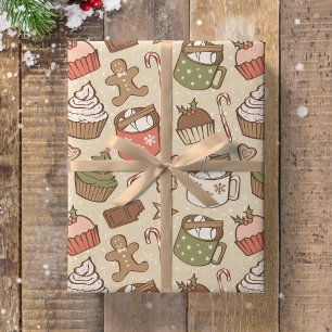 Papel De Presente Bolo de Chocolate Quente de Natal Tradicional Vint