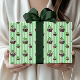 Papel De Presente Bolo de Clover Listrado de Verde Hortelã Dia de Sã