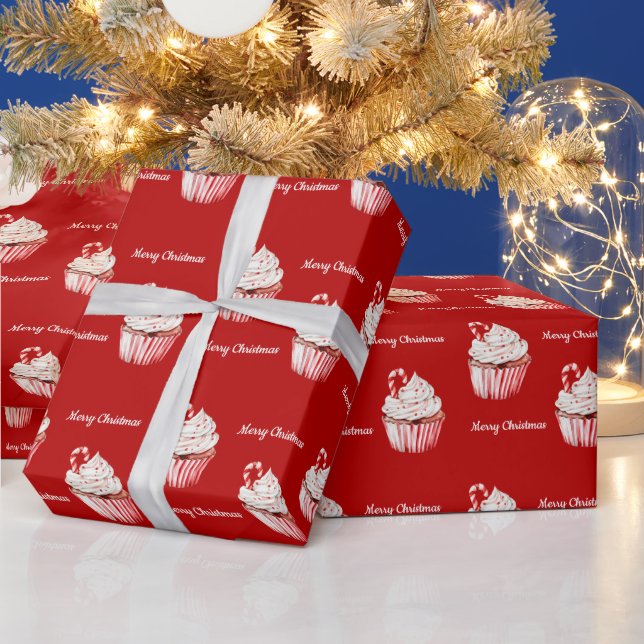 Papel De Presente Bolo de Natal com Cane de Açúcar (Feriados)
