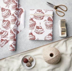 Papel De Presente Bolo de Natal Vintage Vermelho