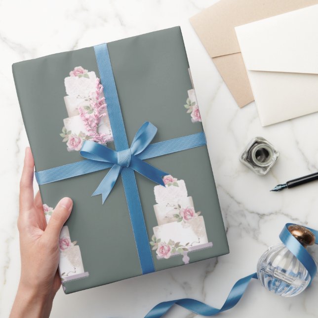 Papel De Presente Bolo de três camadas de Cinzas Elegante (Presentear)