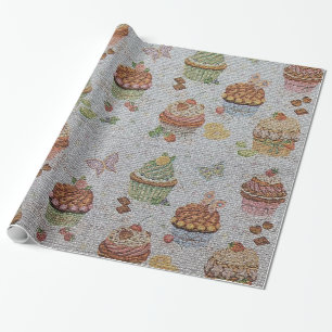 Papel De Presente Bolo Floral Moderno brilhante