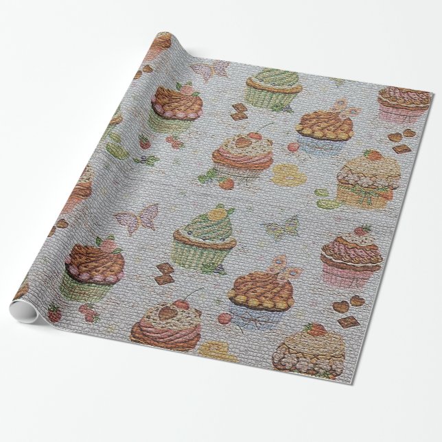 Papel De Presente Bolo Floral Moderno brilhante (Desenrolado)