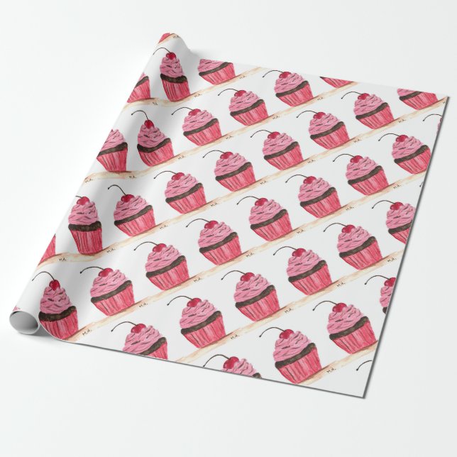 Papel De Presente Bolo-padeiro de cupcakes cor-de-rosa (Desenrolado)