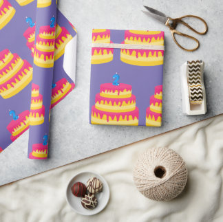 Papel De Presente Bolo Rosa segundo aniversário