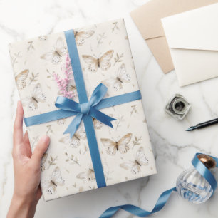 Papel De Presente Bolos De Aniversário Borboletas Creme Chic