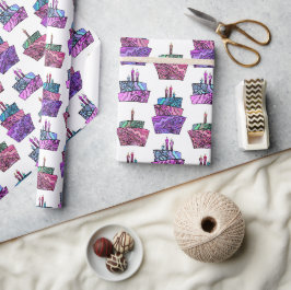 Papel De Presente Bolos de Aniversário Roxos