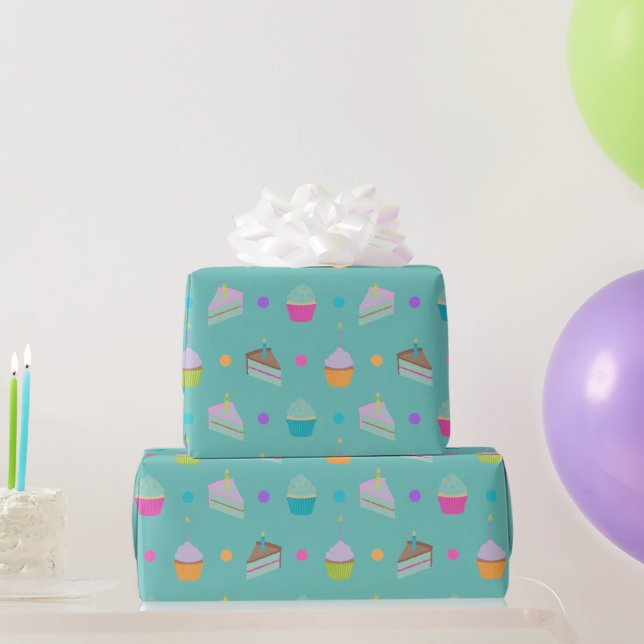Papel De Presente Bolos E Cupcakes De Feliz Aniversário Verde (Presentes para festas)