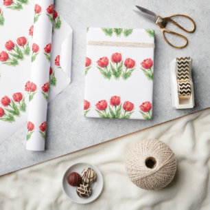 Papel De Presente Bolsa de mão de aquarela personalizada de tulipas