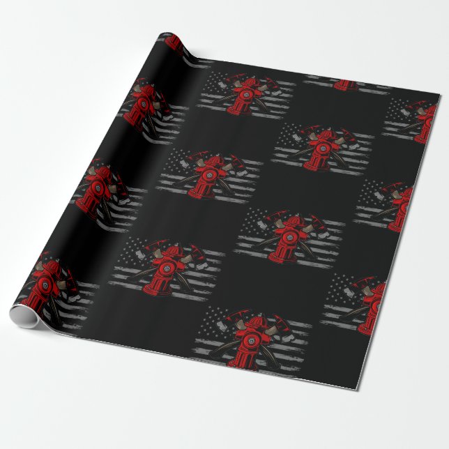 Papel De Presente Bombeiro American Flag Ax (Desenrolado)