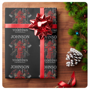 Papel De Presente Bombeiro NOME Fire Department Hydrant USA Flag