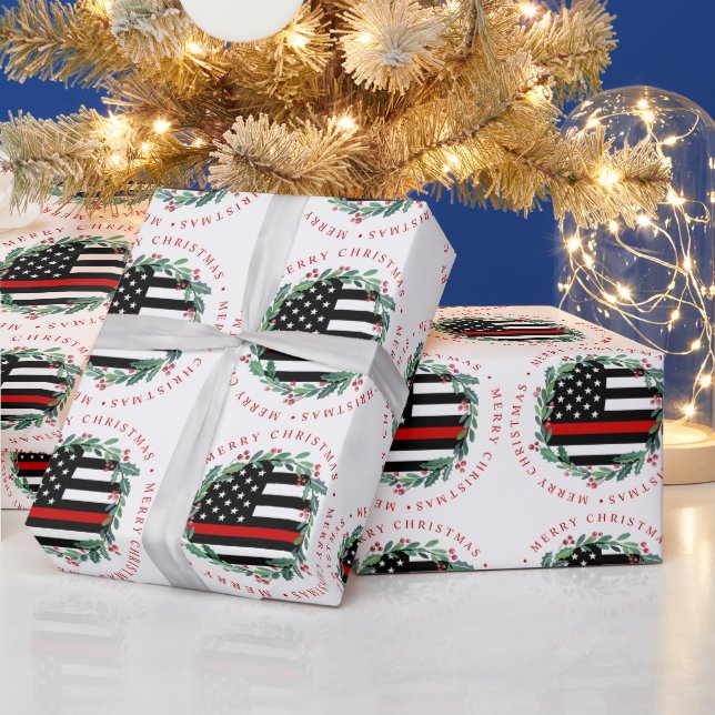 Papel De Presente Bombeiro Thin Red Line Wreath Feliz Natal (Feriados)
