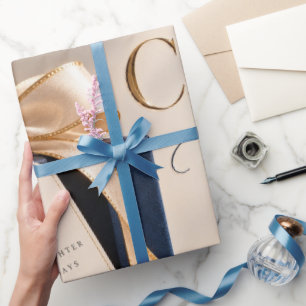 Papel De Presente Bondade de Natal Azul Marinho Dourado