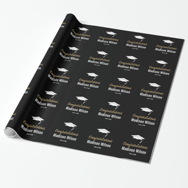 Papel De Presente Boné de formatura de Parabéns personalizados (Desenrolado)
