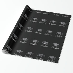 Papel De Presente Boné de formatura e Diploma 3D Preto e Silver