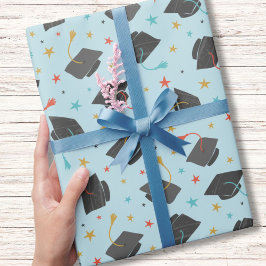 Papel De Presente Boné de formatura e Tassel em azul claro