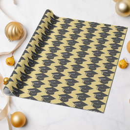 Papel De Presente Boné Preto de Graduação em Fundo Dourado