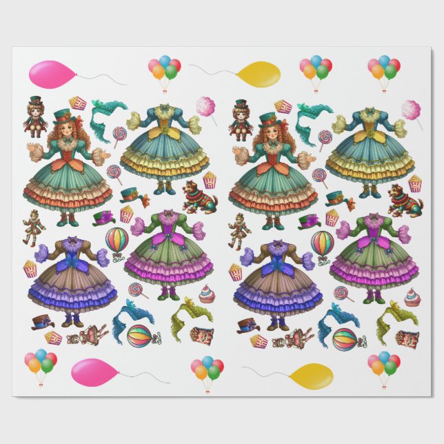 Papel De Presente Boneca de papel e vestidos vitorianos do Circo (Aberto)