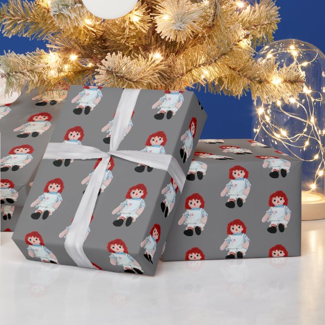 Papel De Presente Boneca de Trapo de Natal em Cinza (Feriados)