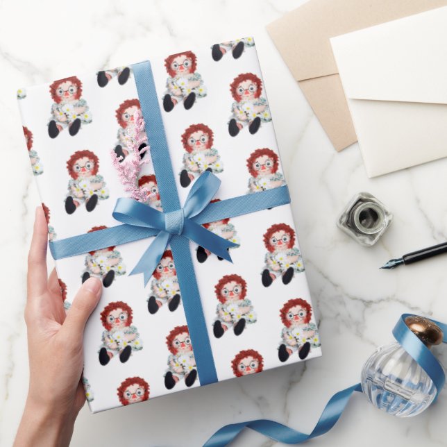 Papel De Presente Boneca Retro Raggedy Ann Com Margaridas (Presentear)