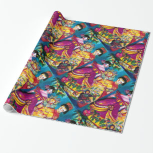 PAPEL DE PRESENTE BONECAS E ENFEITES DE NATAL ANTIGOS BONITOS