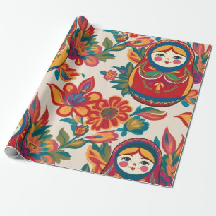 Papel De Presente Bonecas Russas Matryoshka Floral Decoupage